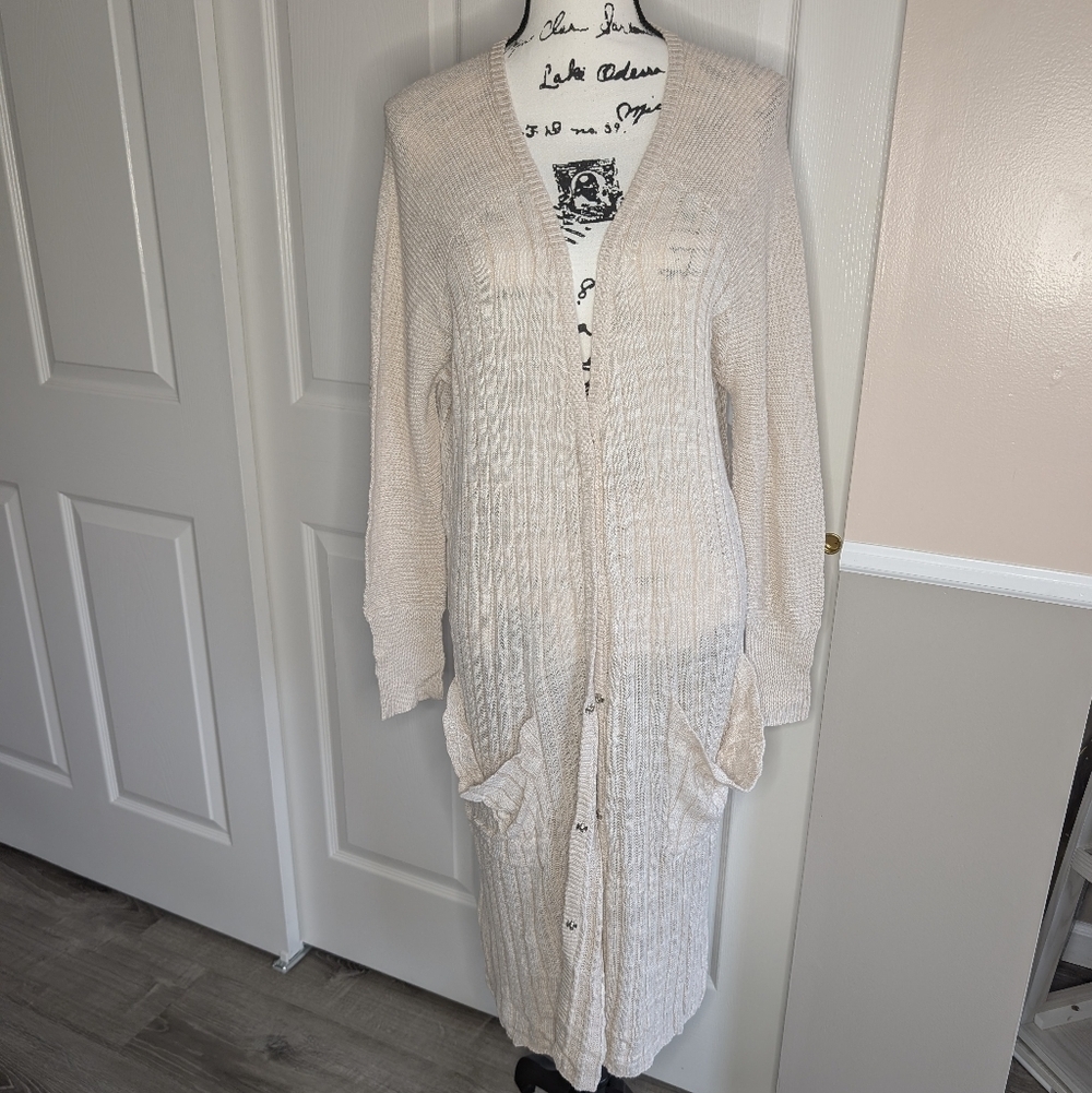 Free People Long Open-Front Knit Cardigan - Cream